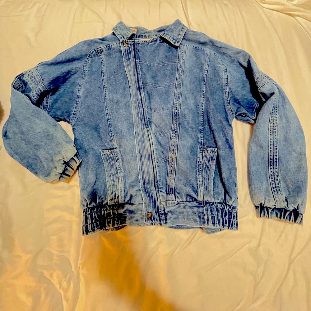Vintage jean biker zip up jacket